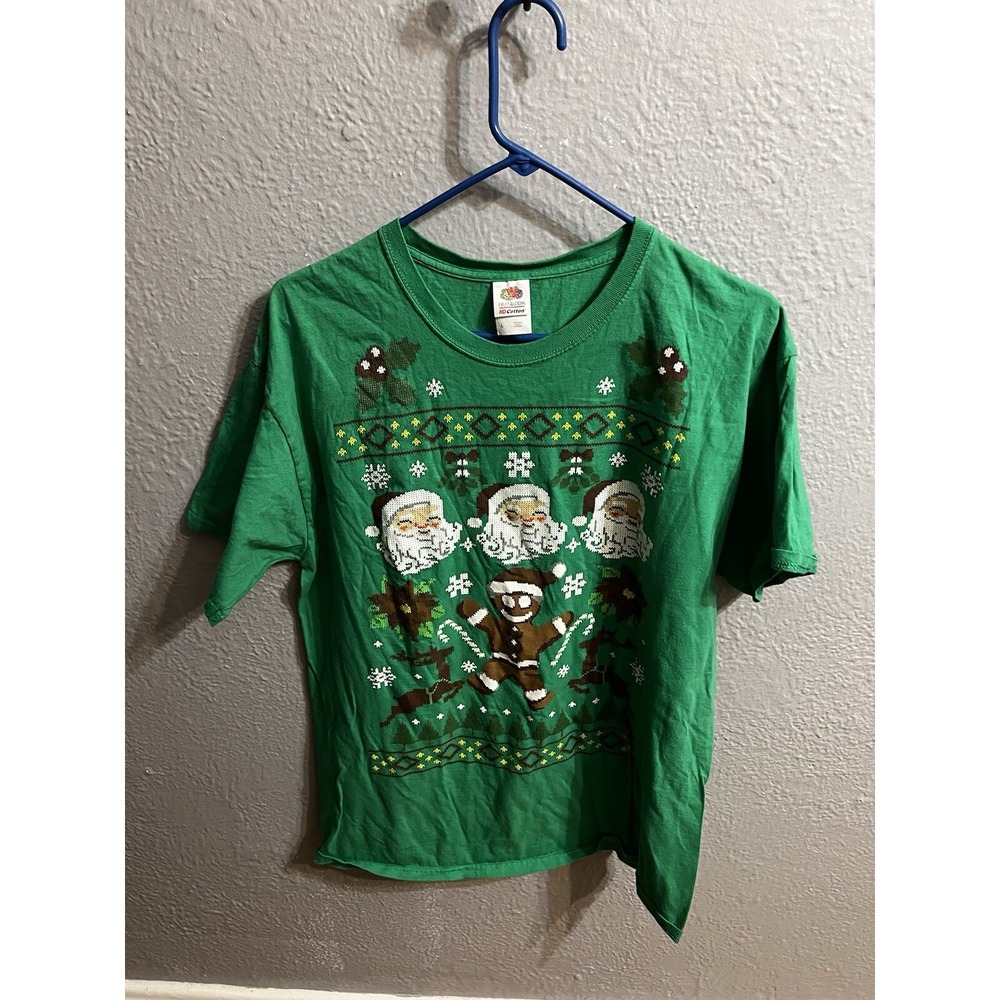 Unisex Green‎ Christmas T Shirt Short Sleeve Size Large